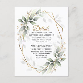 Tarjeta De Recepción Boda Rústico Geométrico Verde y Oro