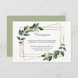 Tarjeta De Recepción Boda Rústico Geométrico Verde y Oro