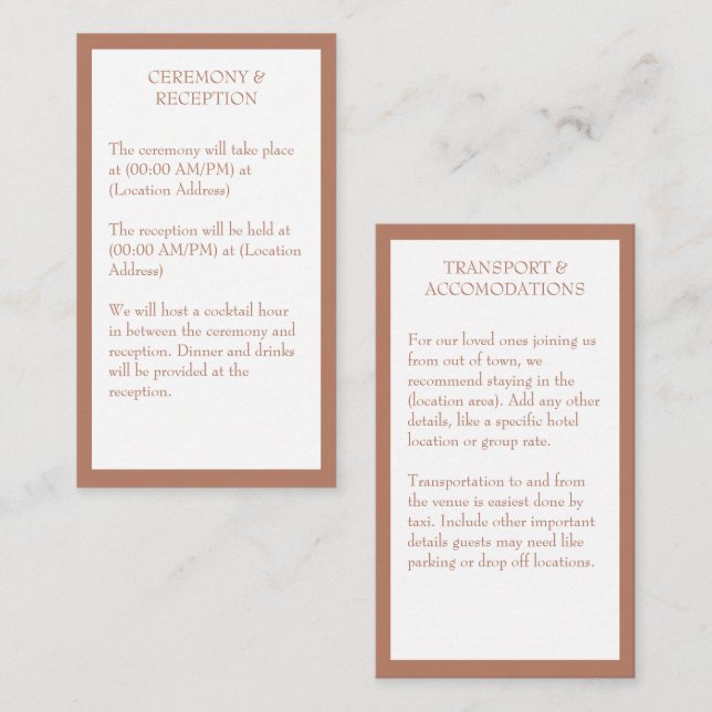 Tarjeta De Recepción Boda Rústico Naranja quemado en Terracota (Anverso / Reverso)