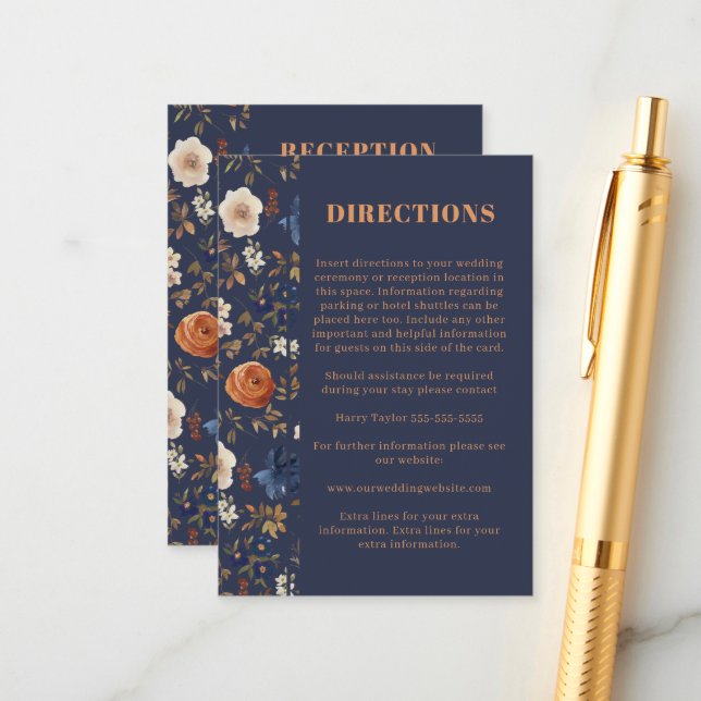 Tarjeta De Recepción Boda Rústico Rust Blue Receptions (Anverso/Reverso In Situ)