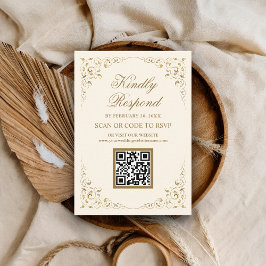 Tarjeta De Recepción Boda Rústico Swirl Frame Cream Gold QR Code RSVP