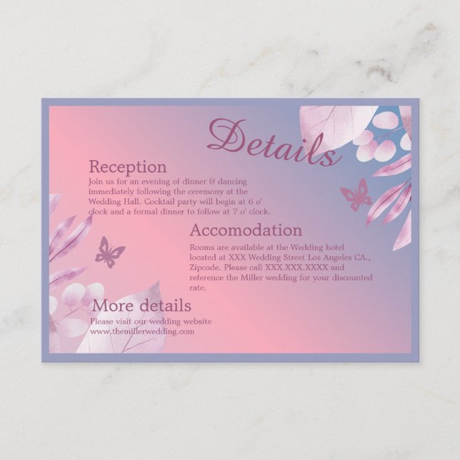 Tarjeta De Recepción boda sakura en flor de cerezo pastel (Anverso)