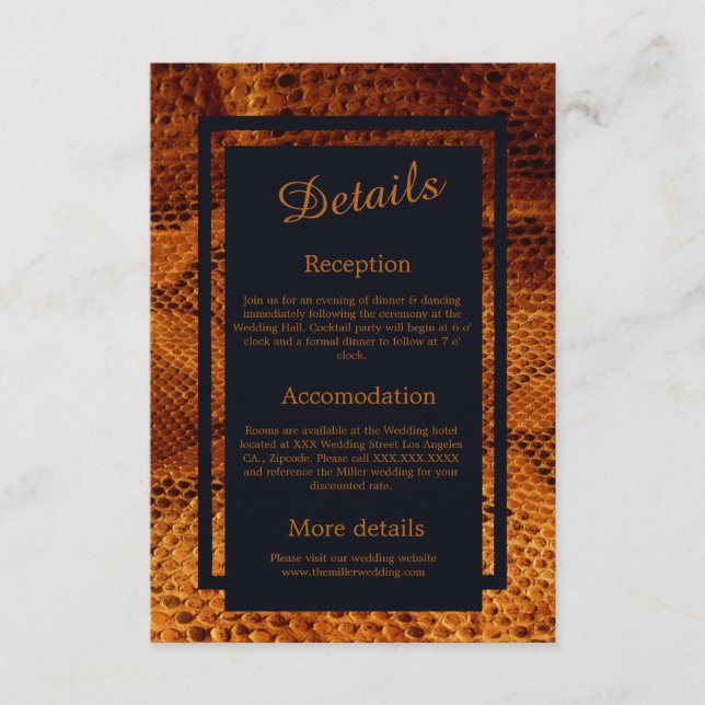 Tarjeta De Recepción boda salvaje de piel de serpiente de lujo (Anverso)