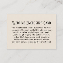 Tarjeta De Recepción Boda Sencilla Personalizada DIY Crema