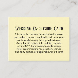 Tarjeta De Recepción Boda Simple Amarillo Pálido Personalizada DIY