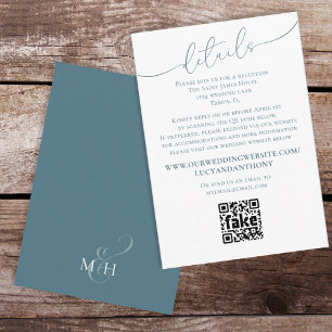 Tarjeta De Recepción Boda simple azul minimalista Detalles del código Q