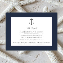 Tarjeta De Recepción Boda simple de ancla náutica | Azul Marino