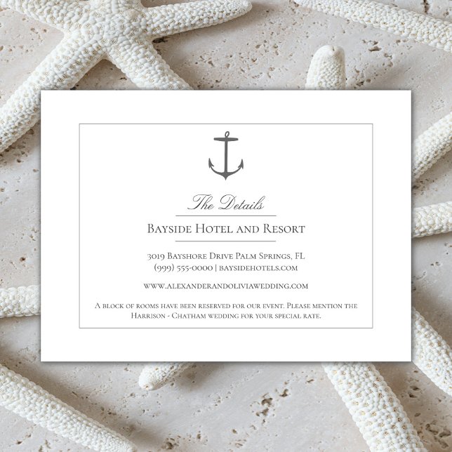 Tarjeta De Recepción Boda simple de ancla náutica | Blanco (White Simple Nautical Anchor Wedding Enclosure Card)