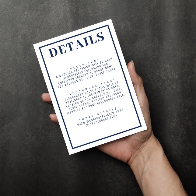 Tarjeta De Recepción Boda simple de borde azul y blanco (Simple Nautical Blue & White Border Wedding Enclosure Card
)