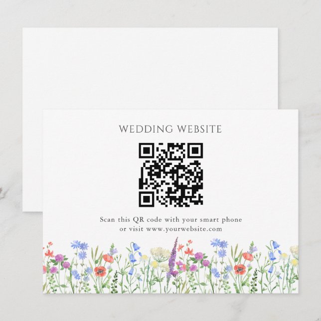 Tarjeta De Recepción Boda simple de código QR de flor silvestre (Anverso / Reverso)
