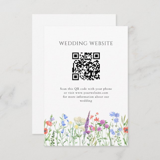 Tarjeta De Recepción Boda simple de código QR de flor silvestre (Anverso / Reverso)