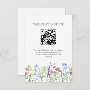 Tarjeta De Recepción Boda simple de código QR de flor silvestre