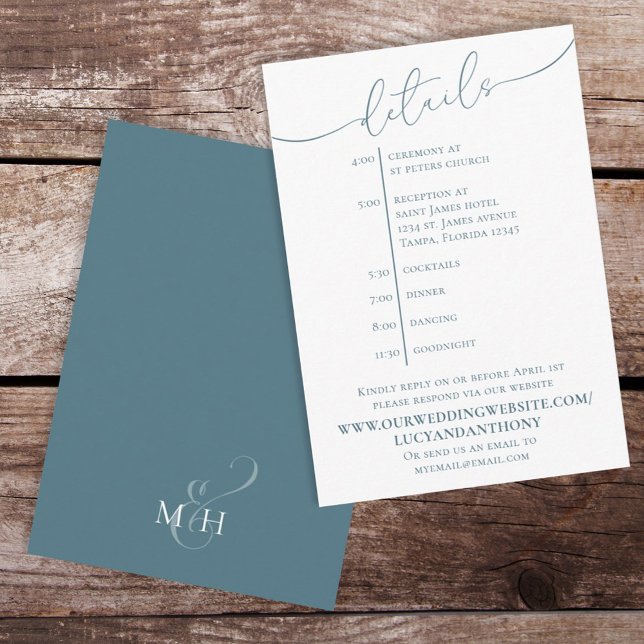 Tarjeta De Recepción Boda simple Detalles Cronología azul (Subido por el creador)