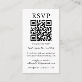 Tarjeta De Recepción Boda simple minimalista QR RSVP Bandas negras