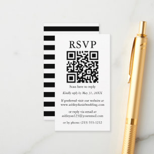 Tarjeta De Recepción Boda simple minimalista QR RSVP Bandas negras