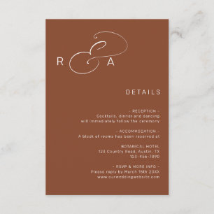 Tarjeta De Recepción Boda simple monograma detalles Terracotta
