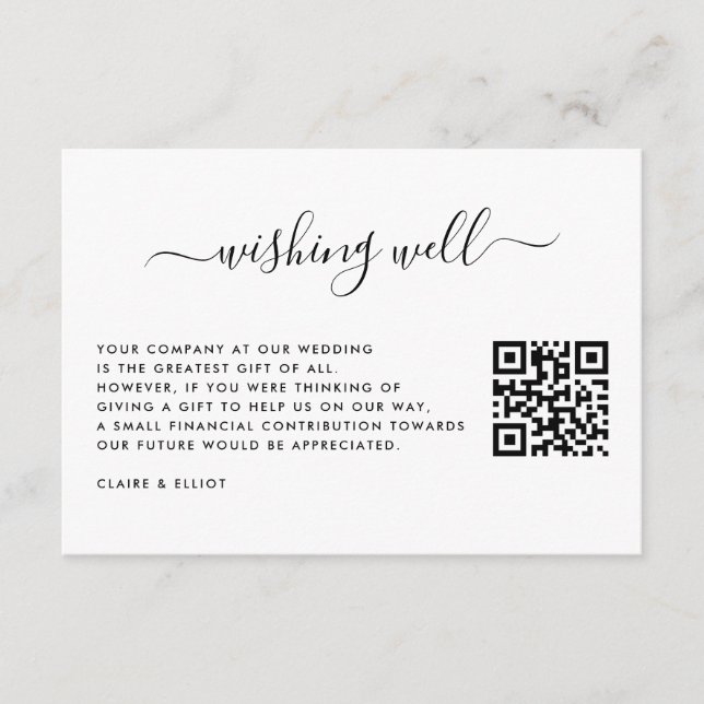 Tarjeta De Recepción Boda simple que desea bien con código QR (Anverso)