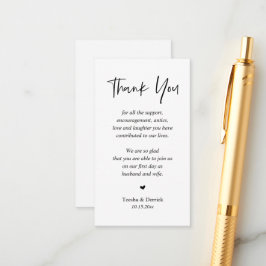 Tarjeta De Recepción Boda sincero Gracias, negro y blanco