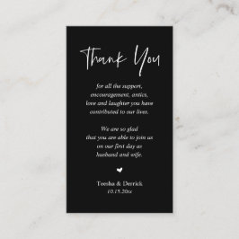 Tarjeta De Recepción Boda sincero Gracias, negro y blanco