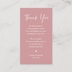 Tarjeta De Recepción Boda sincero Gracias, Pastel Dusty Rosa