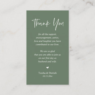 Tarjeta De Recepción Boda sincero Gracias, Rustic Sage Green