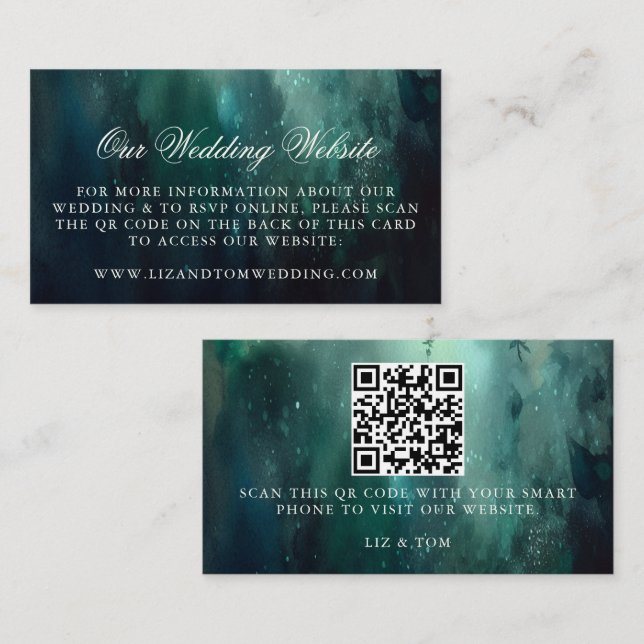 Tarjeta De Recepción Boda Sitio Web Código QR Boda forestal encantado (Anverso / Reverso)