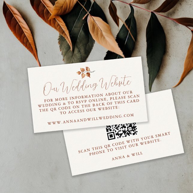 Tarjeta De Recepción Boda Sitio Web Código QR Cae deja Boda (Wedding Website QR Code Fall Autumn Leaves Terracotta Burnt Orange Modern Calligraphy Sophisticated)