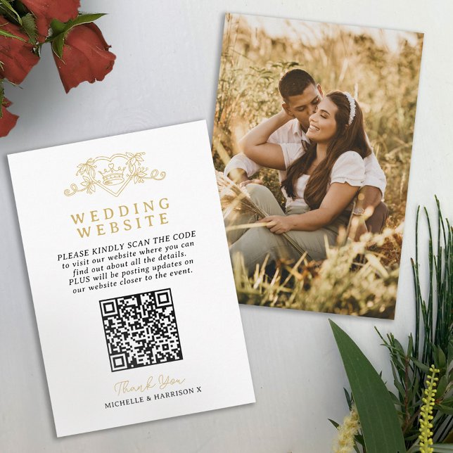 Tarjeta De Recepción Boda sitio web de código QR love heart crown monog (Subido por el creador)