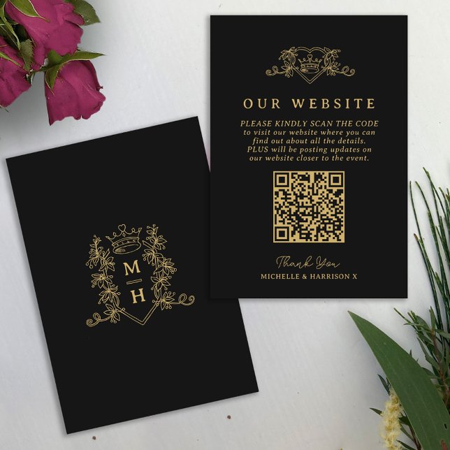 Tarjeta De Recepción Boda sitio web de código QR love heart crown monog (Subido por el creador)