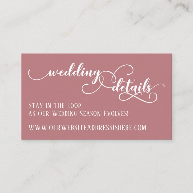 Tarjeta De Recepción Boda Sitio Web Detalles Script Dark Dusty Rosa (Anverso)