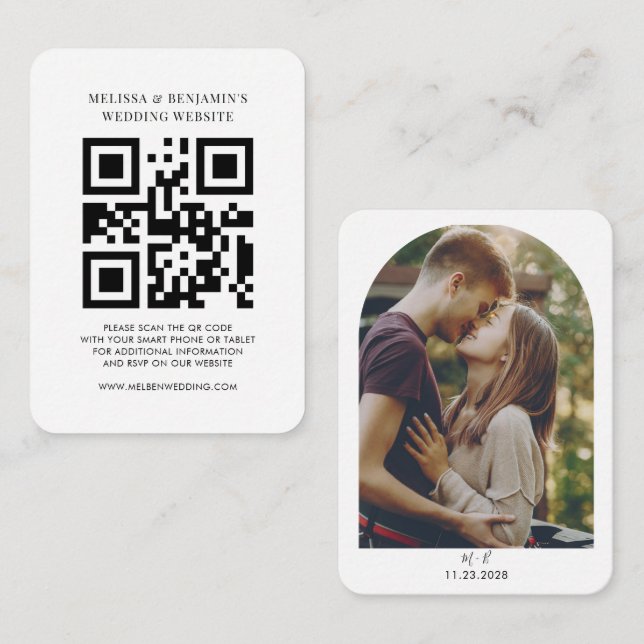 Tarjeta De Recepción Boda Sitio Web QR Código Foto RSVP (Anverso / Reverso)