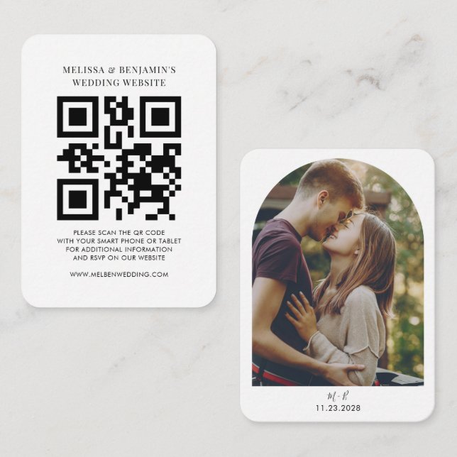 Tarjeta De Recepción Boda Sitio Web QR Código Foto RSVP (Anverso / Reverso)