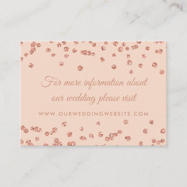 Tarjeta De Recepción Boda Sitio Web Rosa Purpurina de Oro Confetti Rubo (Anverso)