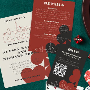 Tarjeta De Recepción Boda Skyline del Casino de Las Vegas RSVP Código Q