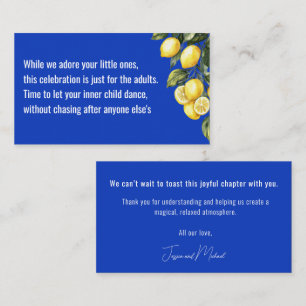 Tarjeta De Recepción Boda solo para adultos💙🍋 Azul & Limone