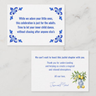 Tarjeta De Recepción Boda solo para adultos💙🍋 Azul & Limone