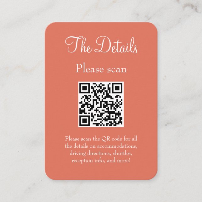 Tarjeta De Recepción Boda Terracota Moderno Simple Detalles Código QR (Anverso)