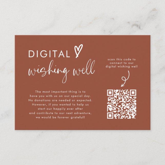 Tarjeta De Recepción Boda Terracotta Código QR Deseos Digitales Bien (Anverso)