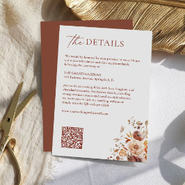 Tarjeta De Recepción Boda Terracotta de otoño detalla el código QR