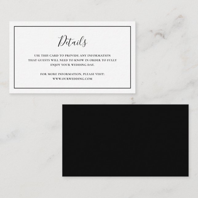 Tarjeta De Recepción Boda tradicional elegante en blanco y negro (Anverso / Reverso)
