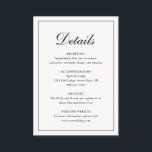 Tarjeta De Recepción Boda tradicional formal simple y elegante<br><div class="desc">Tarjeta de gabinete boda tradicional en blanco y negro clásico con un diseño sencillo con "Detalles" en una caligrafía elegante dentro de un borde delgado. El trasero es negro sólido. La plantilla le permite compartir información importante sobre su día especial. Este elegante diseño es perfecto para un boda formal.</div>