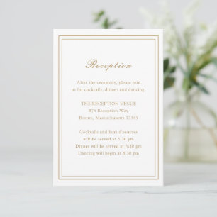 Tarjeta De Recepción Boda tradicional sin tiempo de oro