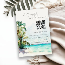 Tarjeta De Recepción Boda Tropical Beach Palm Tree RSVP Código QR