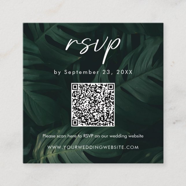 Tarjeta De Recepción Boda Tropical de Destino con Código QR para RSVP (Anverso)