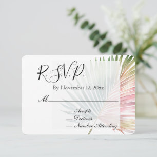 Tarjeta De Recepción Boda Tropical de Hojas Verdes Rosadas RSVP