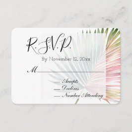 Tarjeta De Recepción Boda Tropical de Hojas Verdes Rosadas RSVP