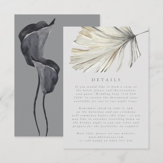 Tarjeta De Recepción Boda Tropical De Pampas Gris Ultima (Anverso / Reverso)