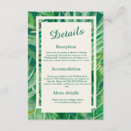 Tarjeta De Recepción boda tropical de vegetación esmeralda