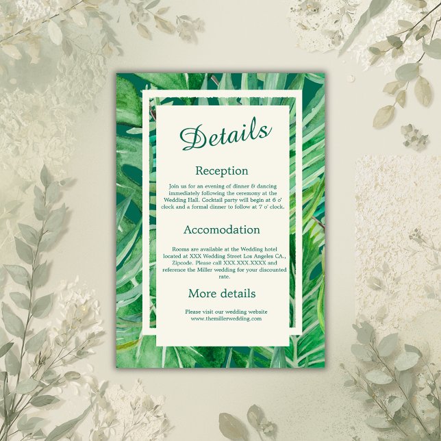 Tarjeta De Recepción boda tropical de vegetación esmeralda (Subido por el creador)