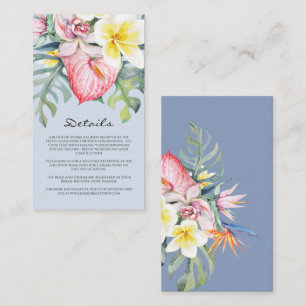 Tarjeta De Recepción Boda Tropical Floral Azul Moderna de Hawái